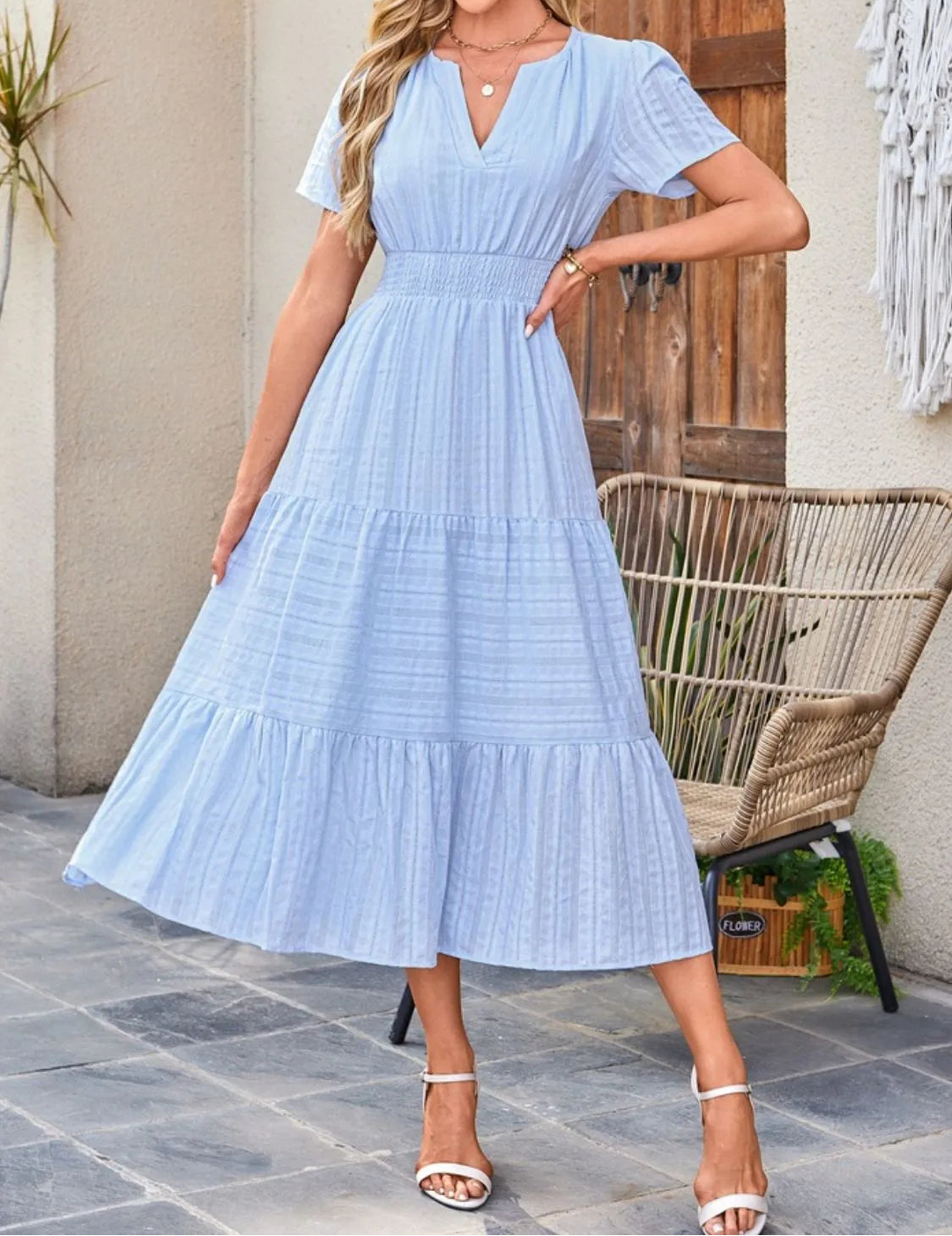 Victoria | Ruffled Midi Dress V-Neckline