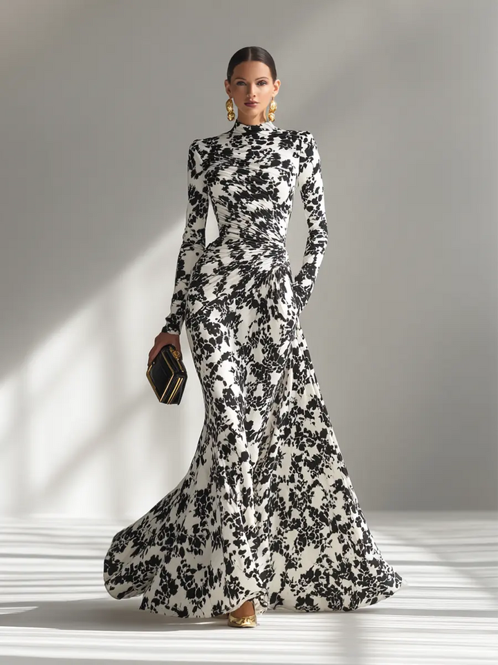 FLORAL MAXI DRESS WITH HIGH NECK AND LONG SLEEVES