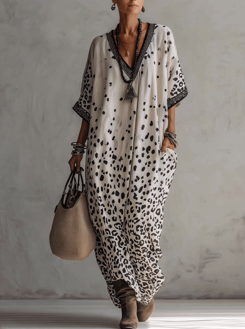 GREY GRADIENT LEOPARD MAXI DRESS CHIFFON