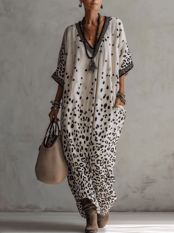GREY GRADIENT LEOPARD MAXI DRESS CHIFFON
