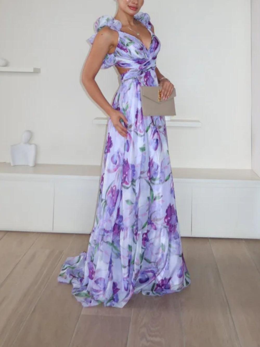 PRINTED MAXI DRESS WITH OPEN BACK