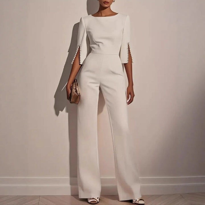 Andrea | Women’s Elegant Wide-Leg Jumpsuit with Pearl Trim