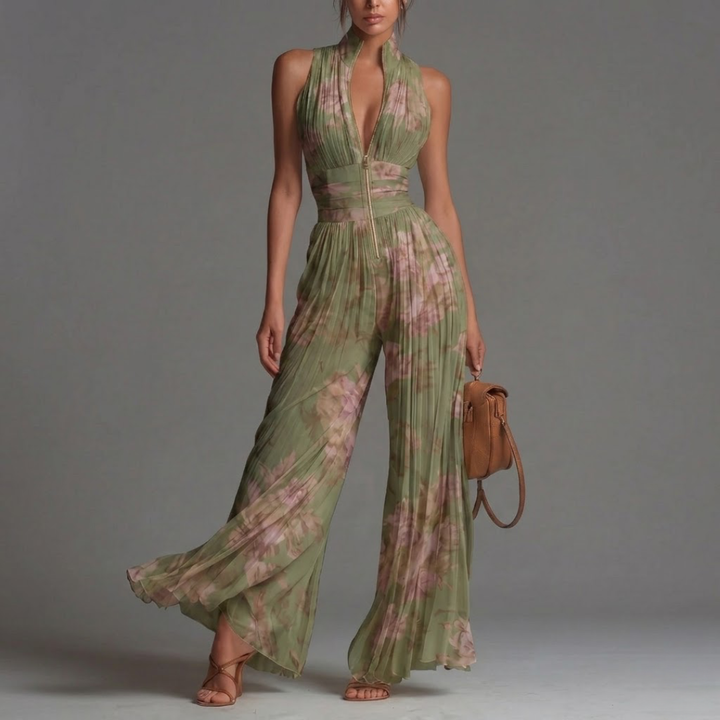 Jaclyn | Pleated Floral Chiffon Jumpsuit