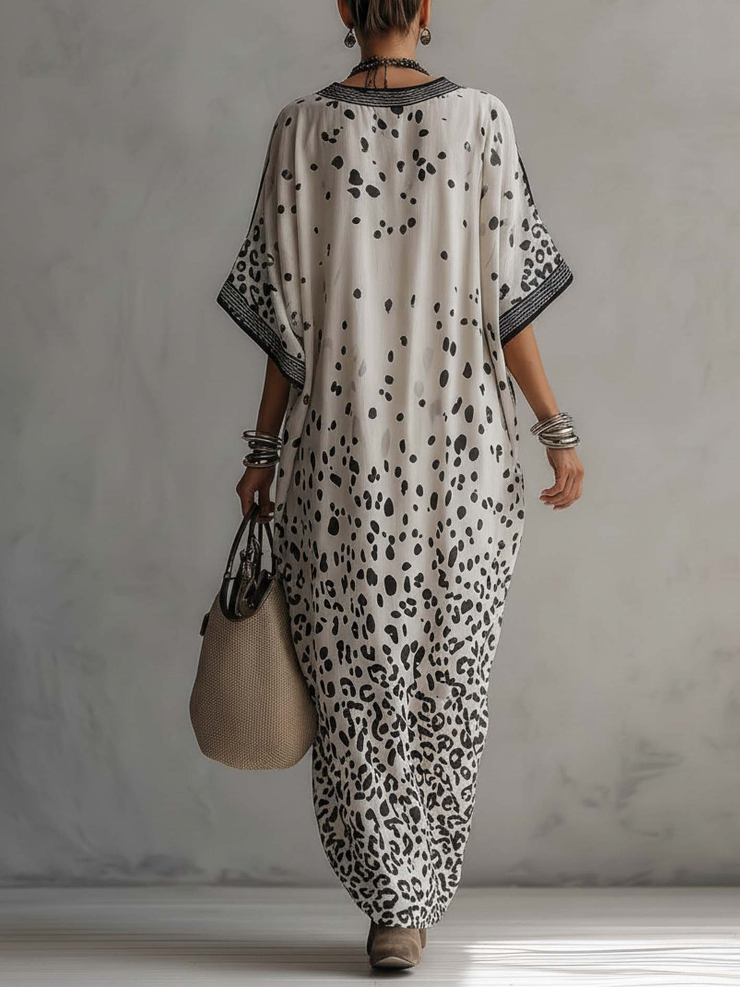 GREY GRADIENT LEOPARD MAXI DRESS CHIFFON