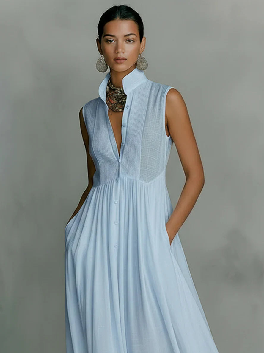 MINIMALIST SLEEVELESS MAXI DRESS MAO COLLAR