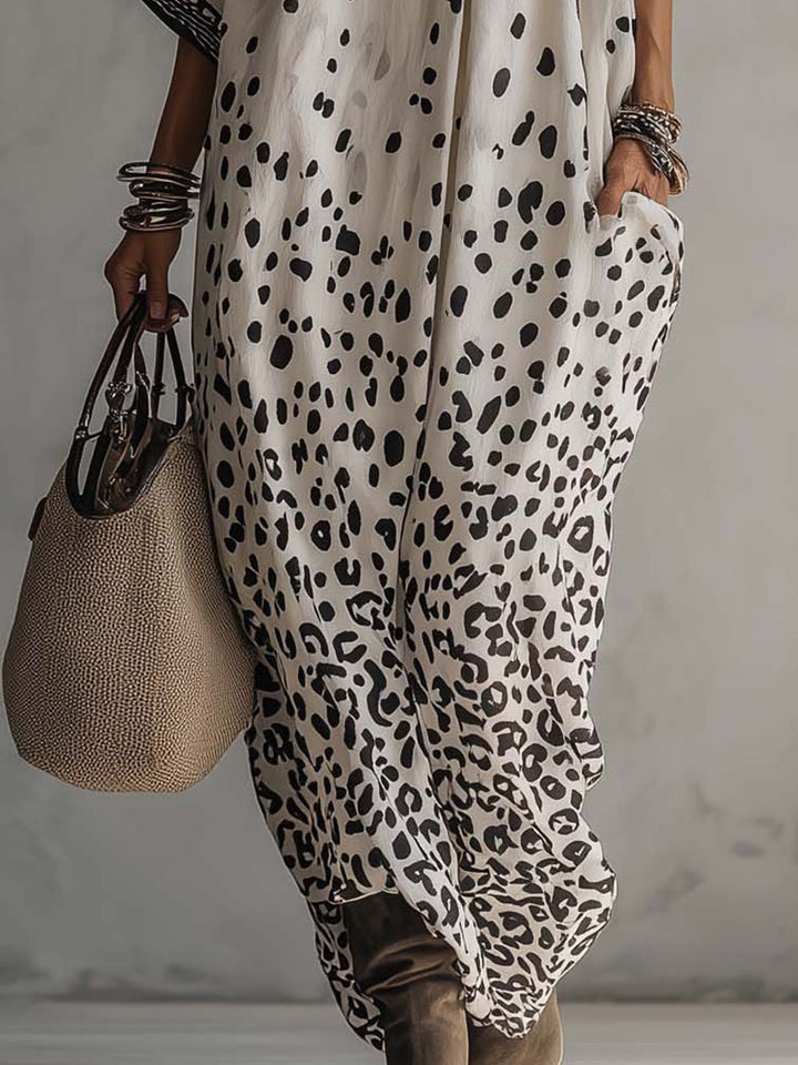 GREY GRADIENT LEOPARD MAXI DRESS CHIFFON