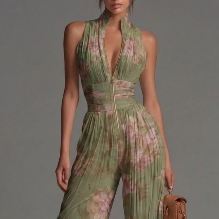 Jaclyn | Pleated Floral Chiffon Jumpsuit