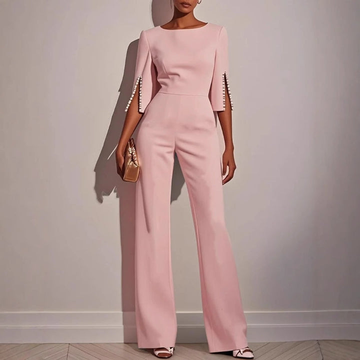 Andrea | Women’s Elegant Wide-Leg Jumpsuit with Pearl Trim