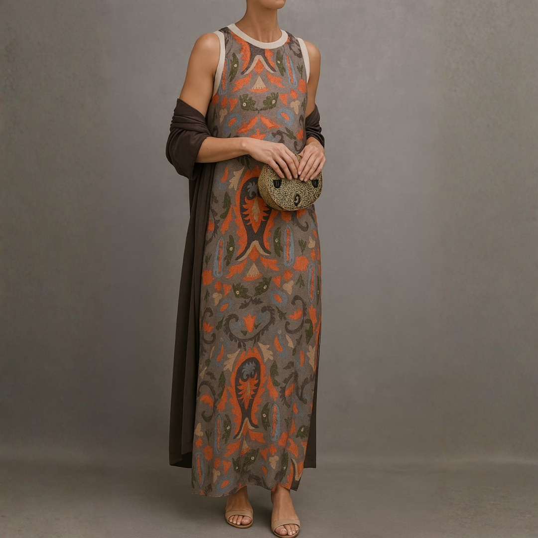 Hailey | Set featuring a long printed dress with a matching cardigan