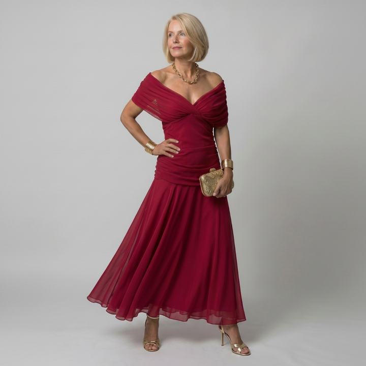 Ava | Off Shoulder Flow Midi Dress