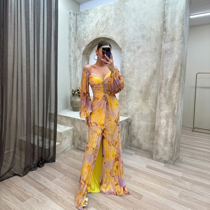 Courtney | Maxi Dress With V-neck And Off-Shoulder design