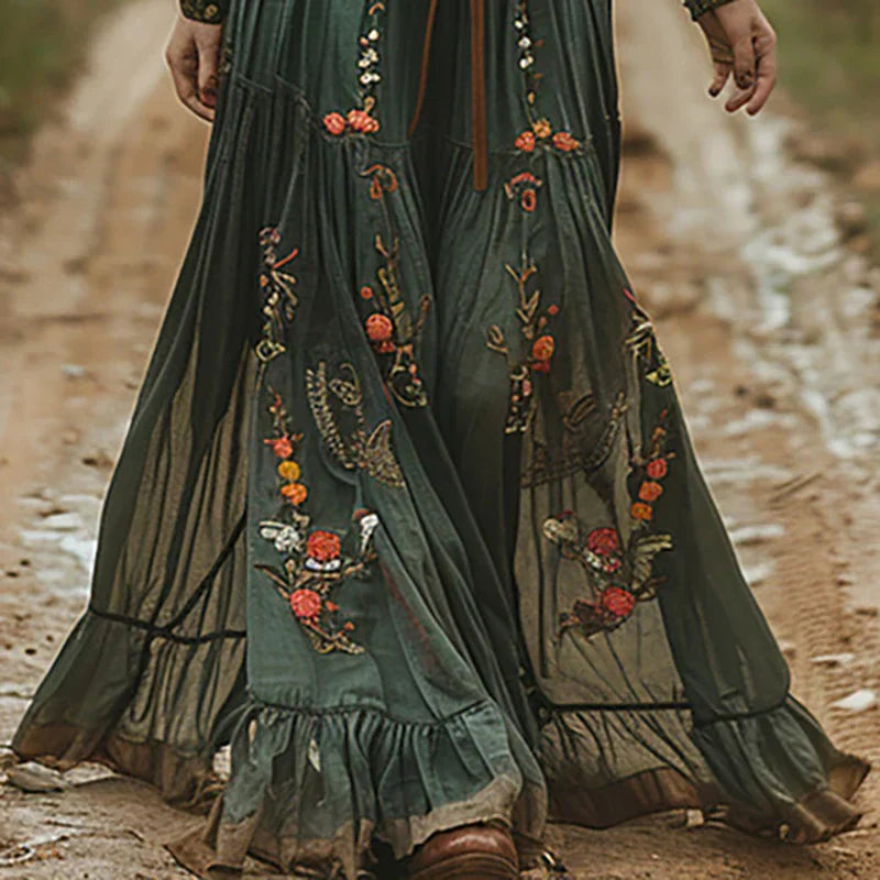 Holly | Embroidered Boho V Neck Maxi Dress