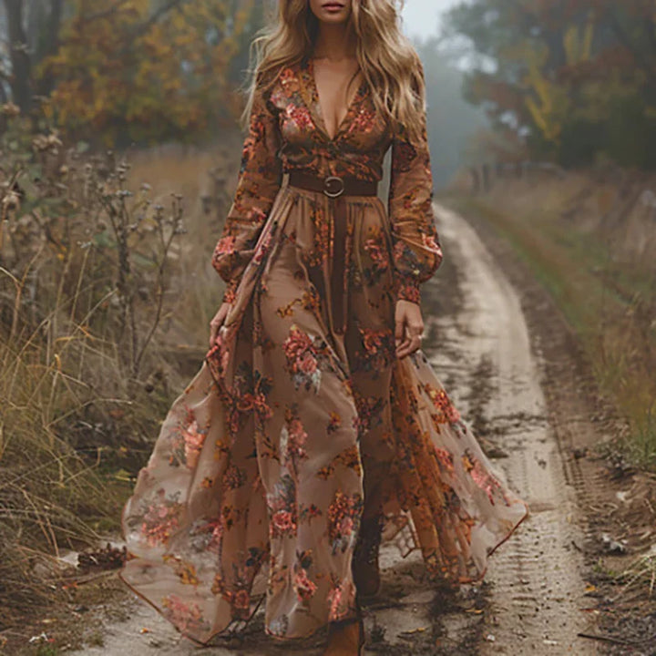 Holly | Embroidered Boho V Neck Maxi Dress