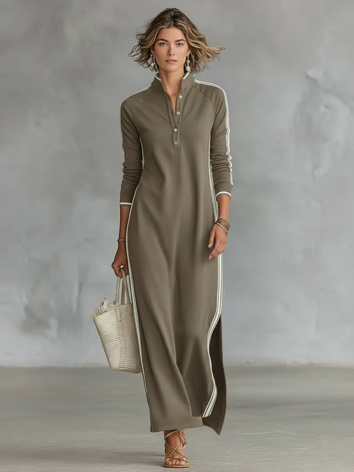 MAXI DRESS, SWEATSHIRT, BUTTON-DOWN COLLAR, WHITE TRIM