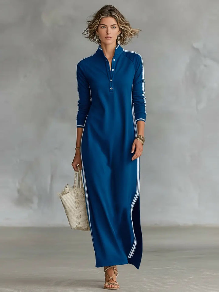 MAXI DRESS, SWEATSHIRT, BUTTON-DOWN COLLAR, WHITE TRIM