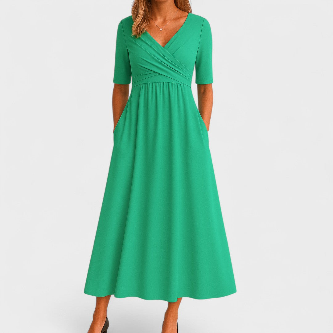 Jessica | Chic Women’s Midi Dress with V-Neck