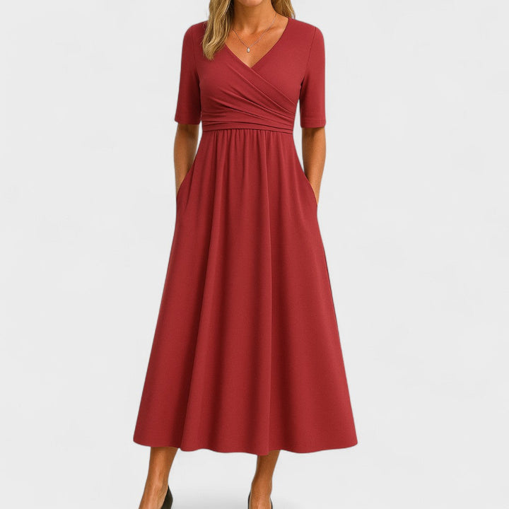 Jessica | Chic Women’s Midi Dress with V-Neck
