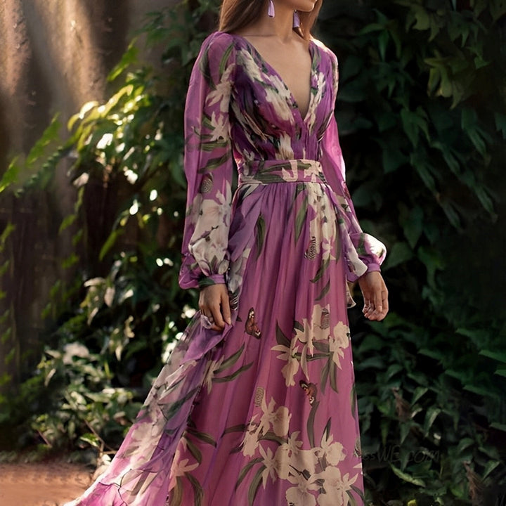 Elizabeth | Women's Floral Maxi Dress with V-neck and Comfortable Design