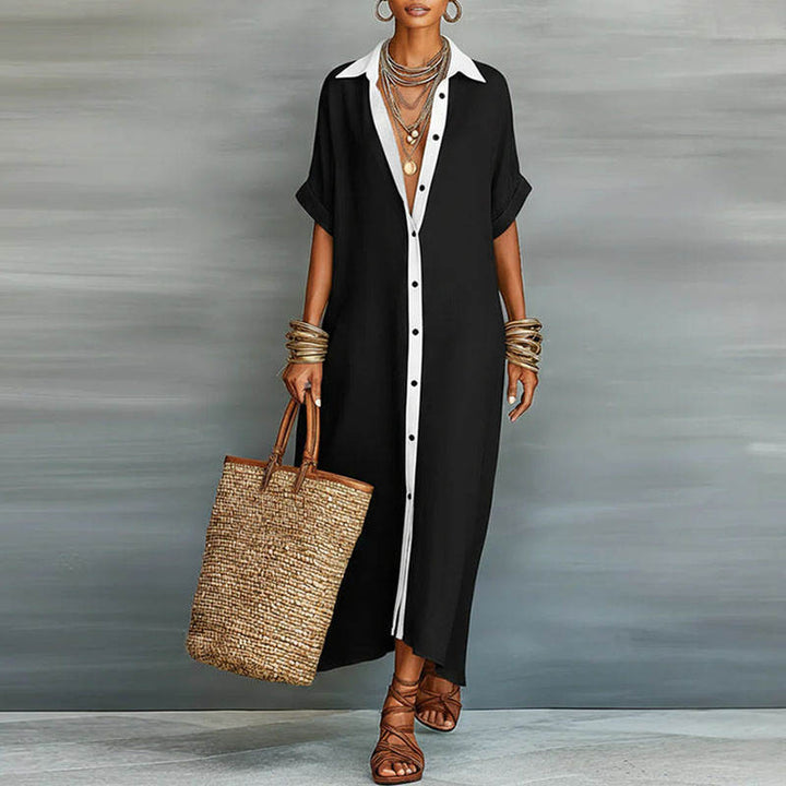 SHORT SLEEVE BUTTON-DOWN MAXI SHIRT DRESS