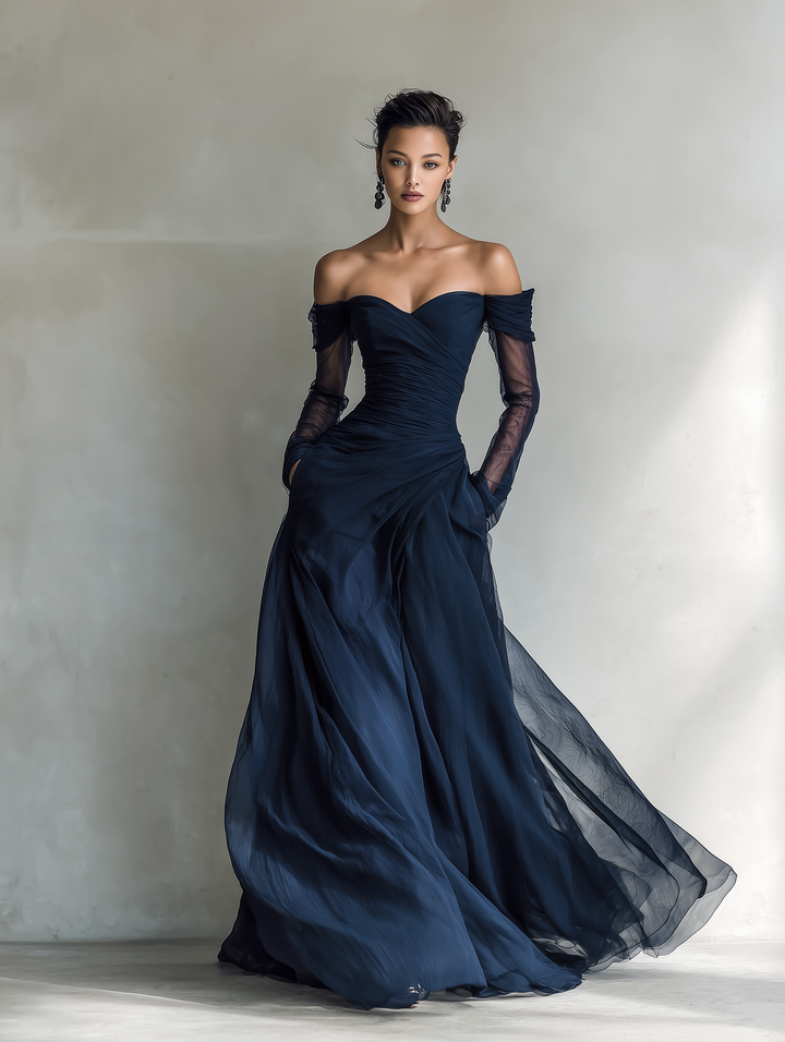 OFF-THE-SHOULDER ORGANZA MAXI DRESS