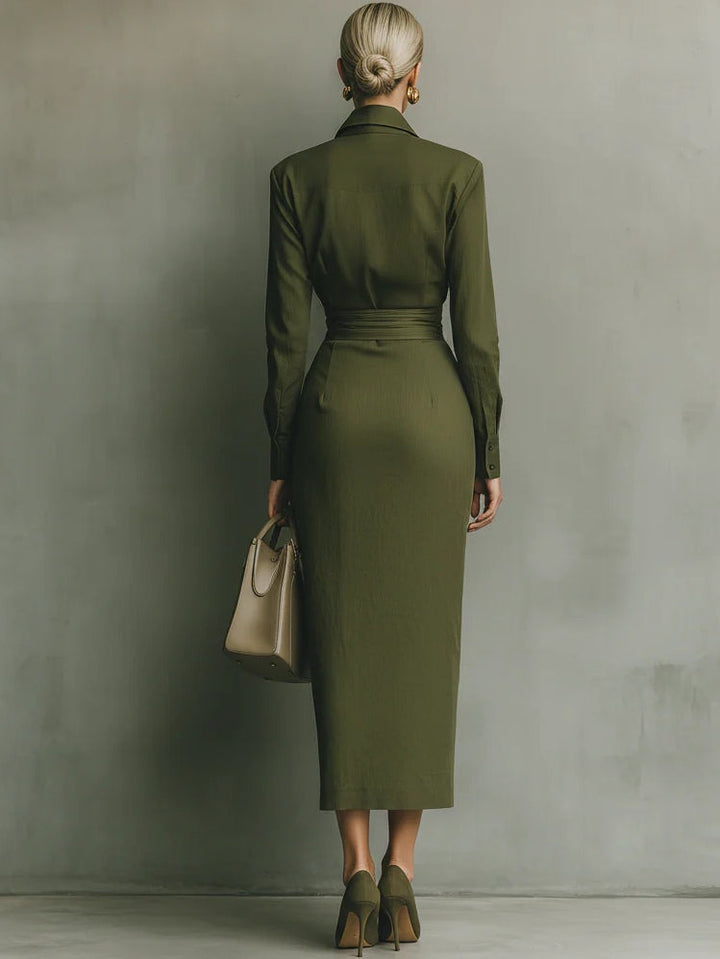 MILITARY GREEN MAXI SHIRT DRESS