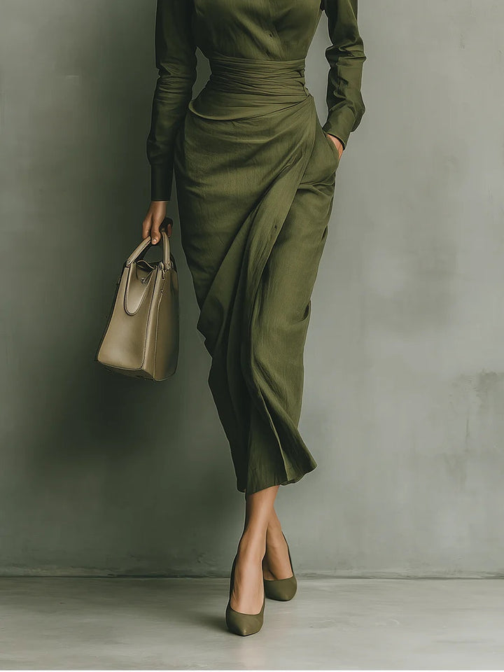 MILITARY GREEN MAXI SHIRT DRESS