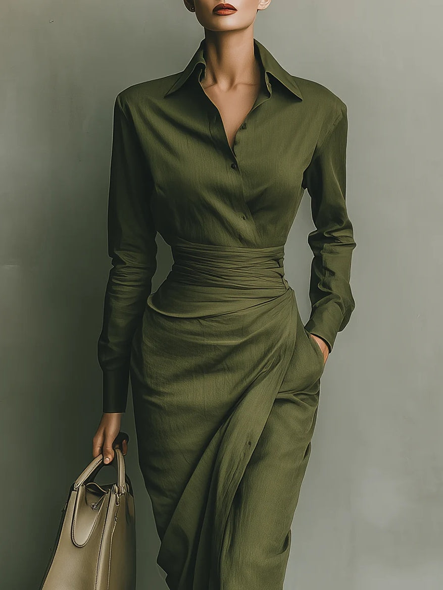 MILITARY GREEN MAXI SHIRT DRESS