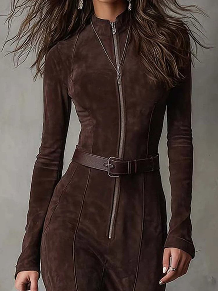 BEGOÑA | Suede midi dress with zipper and slit