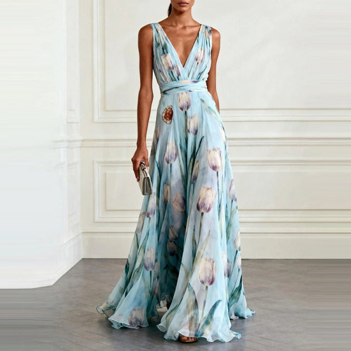 FLORAL MAXI DRESS WITH V-NECK