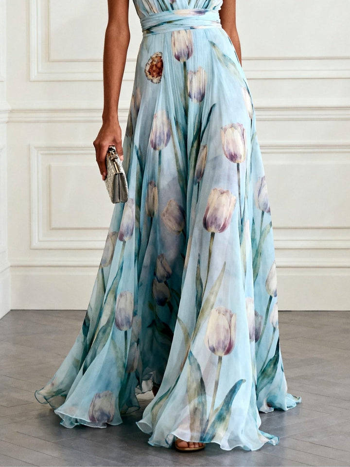 FLORAL MAXI DRESS WITH V-NECK