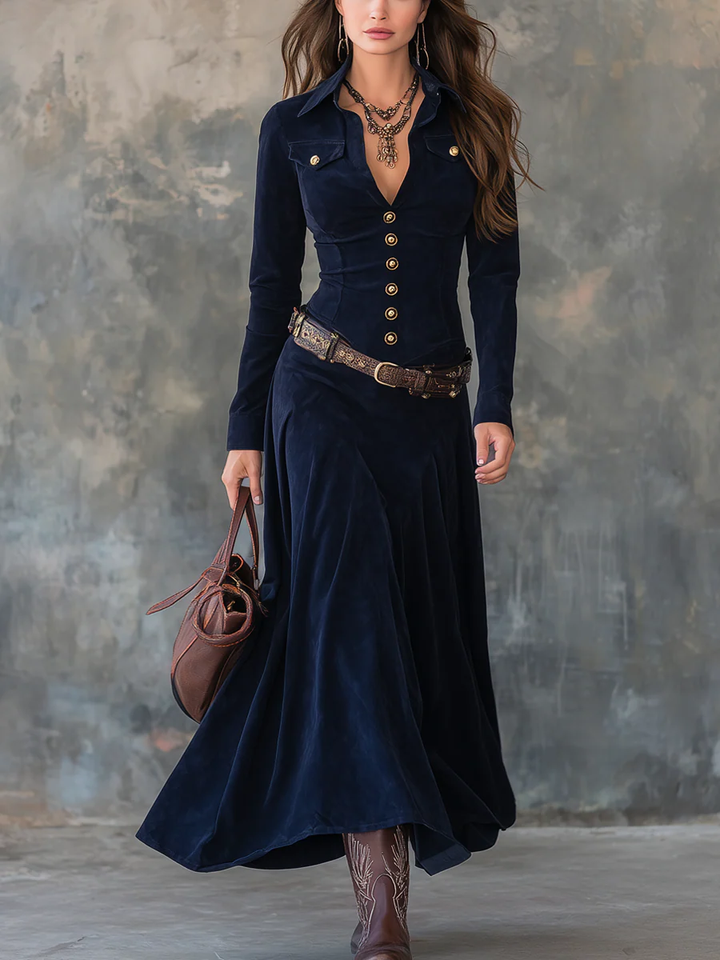 SUEDE MAXI DRESS WITH BUTTON-DOWN FRONT