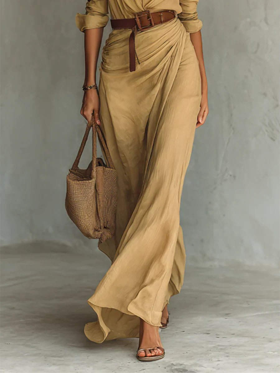 MAXI SHIRT DRESS WITH BELT AND LONG SLEEVES