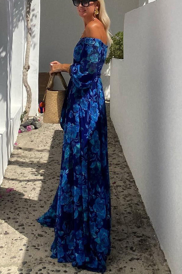 Luna™ | Floral Print Maxi Dress with Off-Shoulder Sleeves