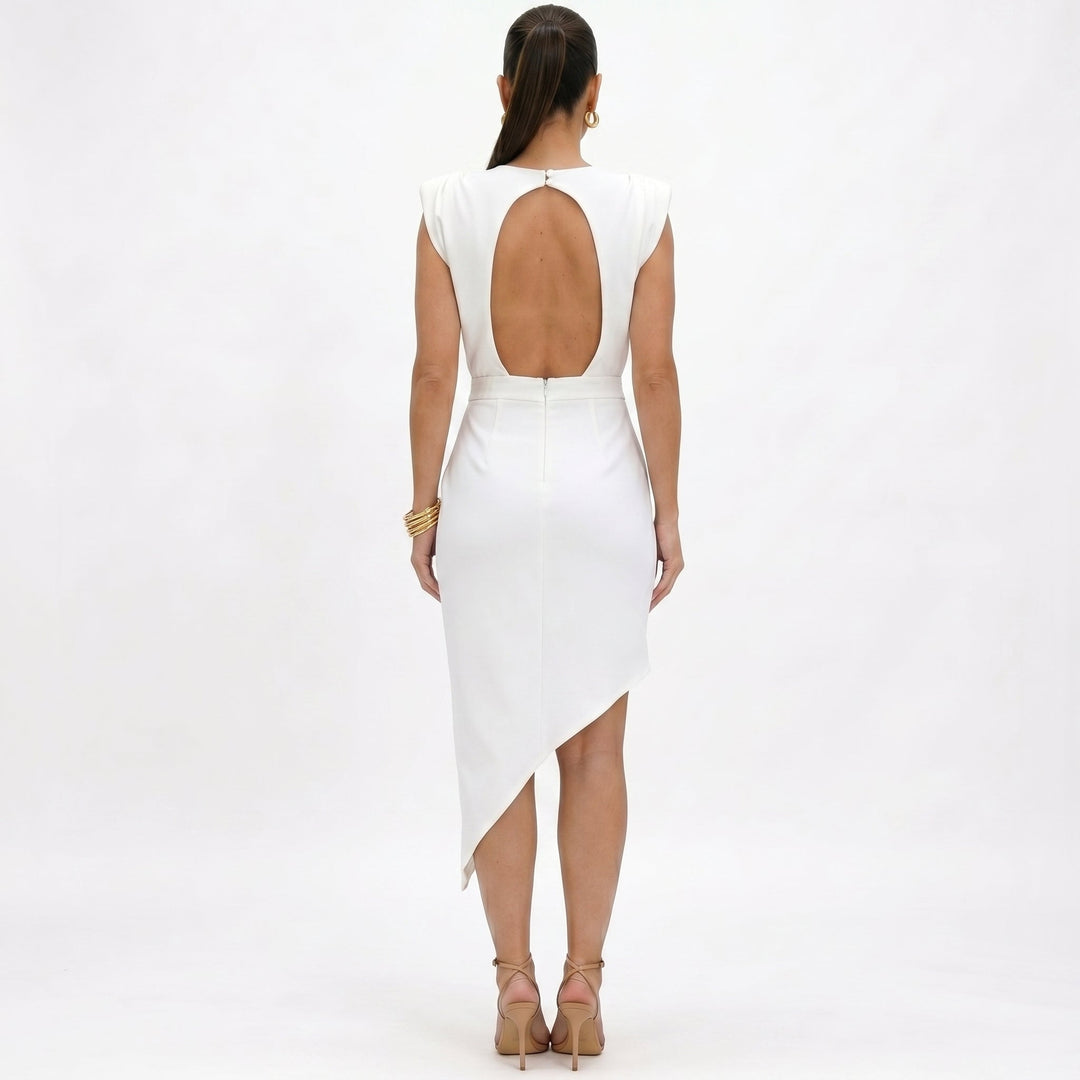 Lana - Asymmetrical dress with structured shoulders