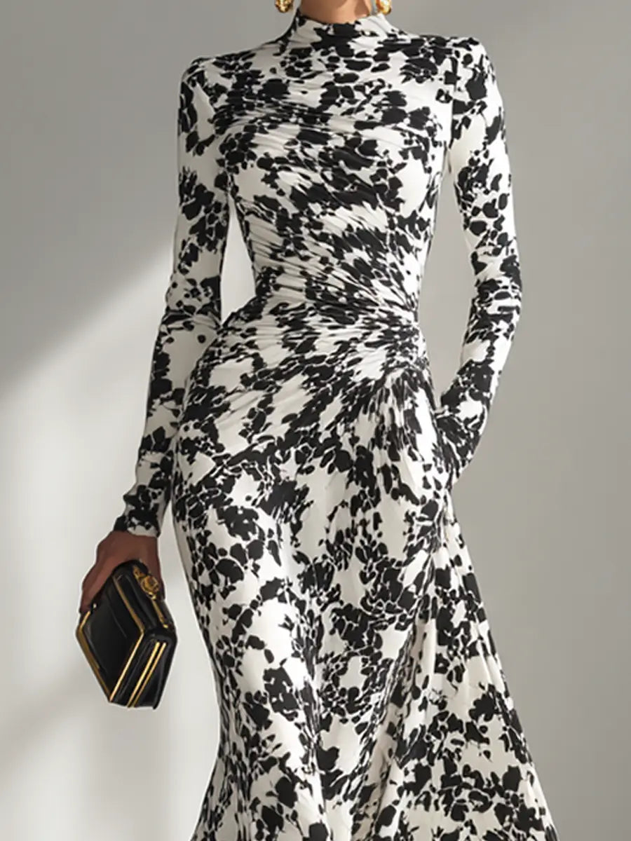FLORAL MAXI DRESS WITH HIGH NECK AND LONG SLEEVES