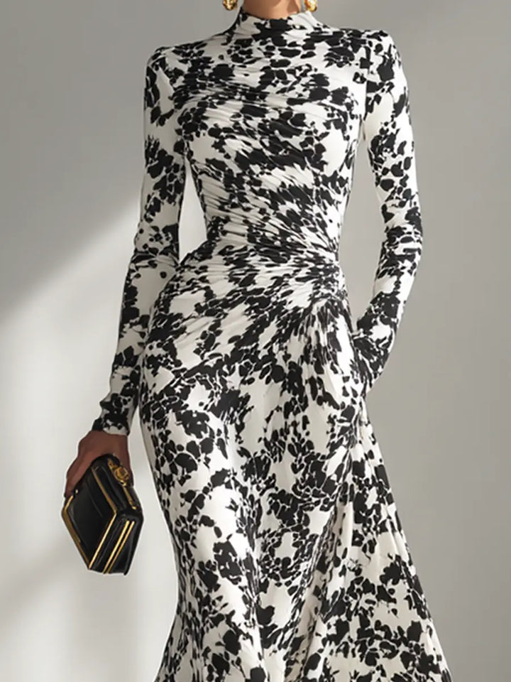 FLORAL MAXI DRESS WITH HIGH NECK AND LONG SLEEVES