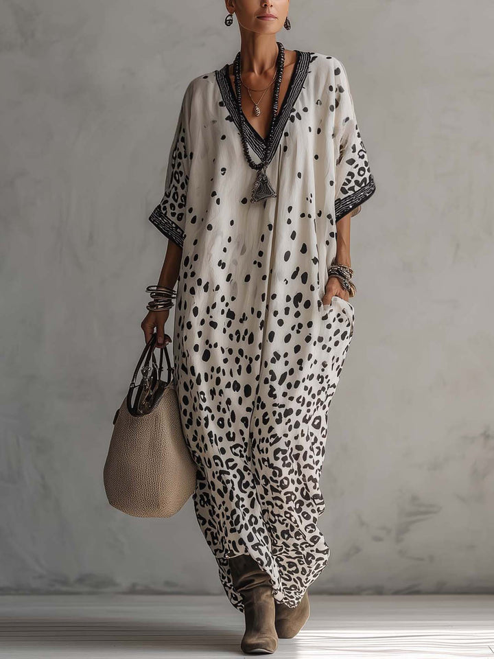 GREY GRADIENT LEOPARD MAXI DRESS CHIFFON