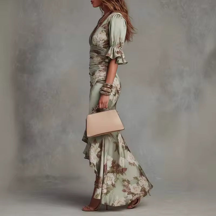 FLORAL MAXI DRESS V-NECK RUFFLES