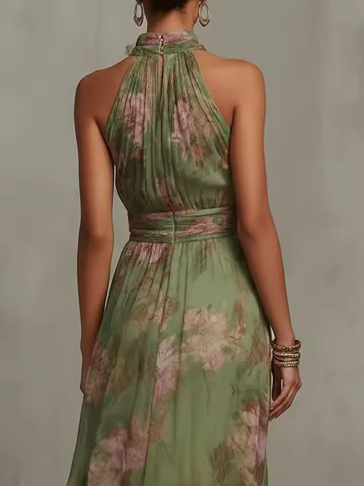 FLORAL HALTER CHIFFON MAXI DRESS