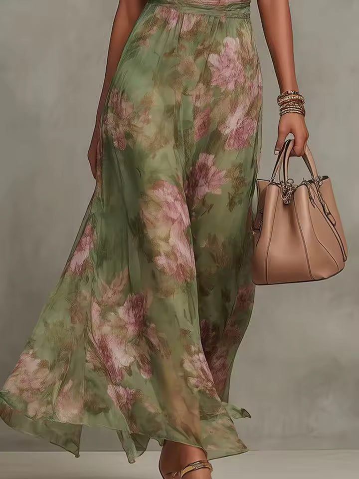 FLORAL HALTER CHIFFON MAXI DRESS