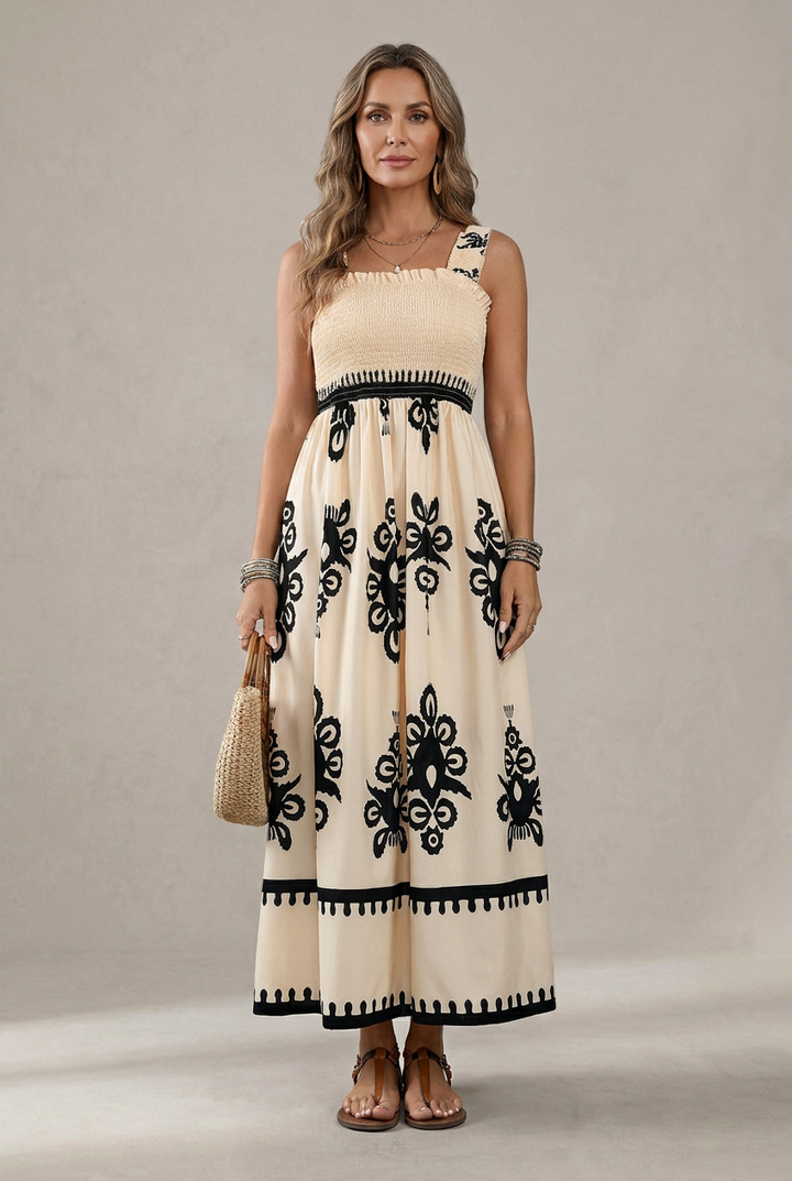 Martina | Maxi dress with artistic print and elastic waistband