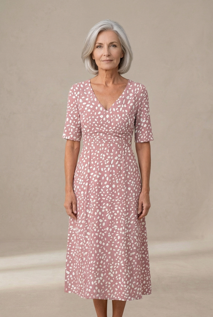 Colette | Fluid midi dress with polka dot print and slimming effect