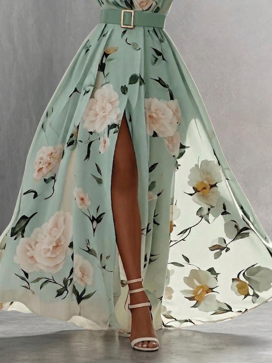 FLORAL CHIFFON MAXI DRESS WITH ONE SHOULDER AND SLIT
