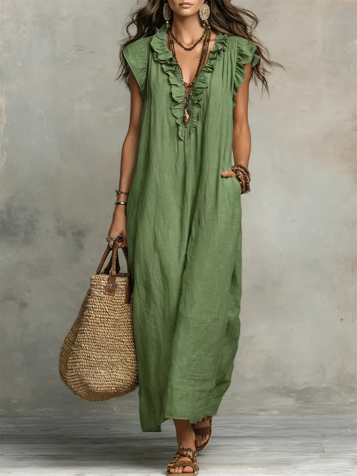 Zoey | Long Bohemian Dress in Linen and Cotton