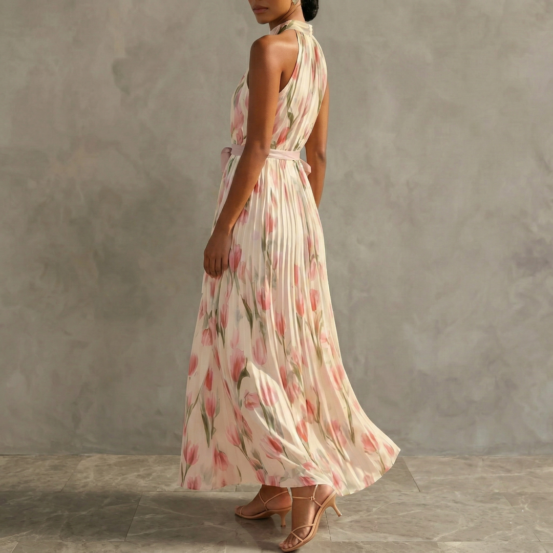 FLORAL SLEEVELESS HALTER MAXI DRESS