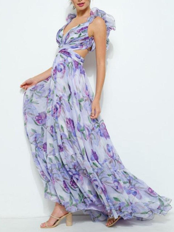 PRINTED MAXI DRESS WITH OPEN BACK