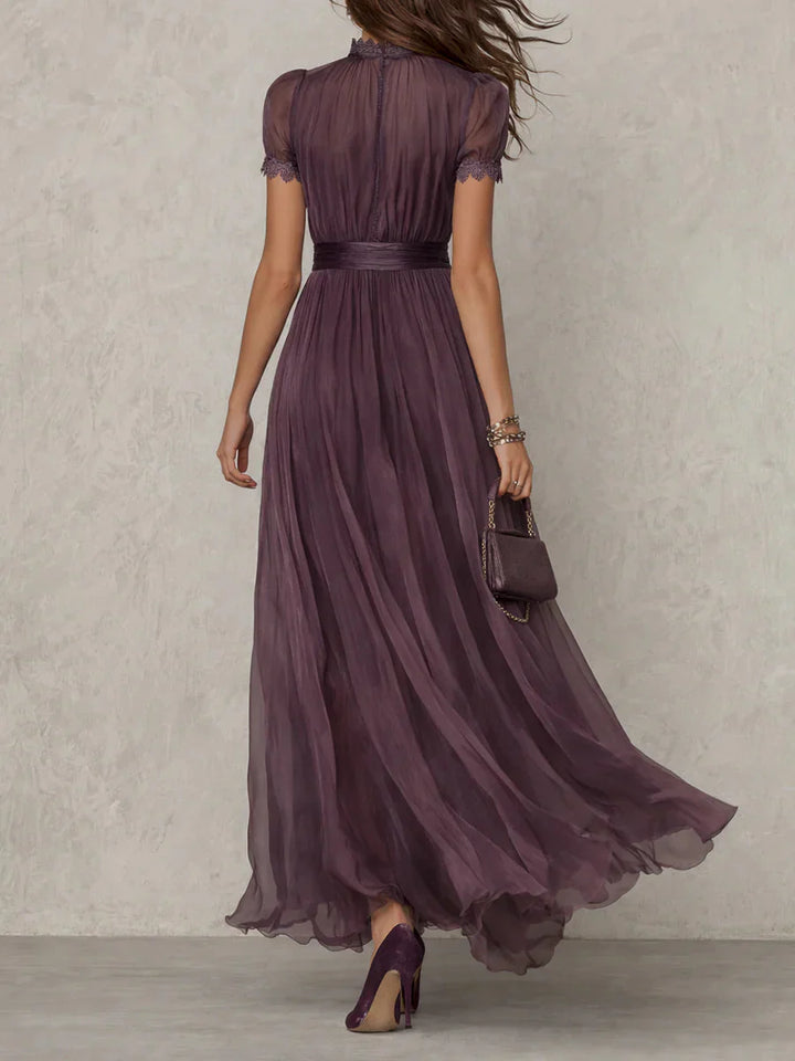 ELEGANT PURPLE HIGH NECK CHIFFON MAXI DRESS