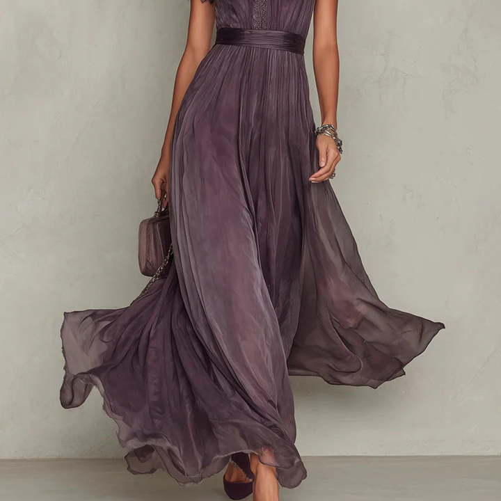 ELEGANT PURPLE HIGH NECK CHIFFON MAXI DRESS