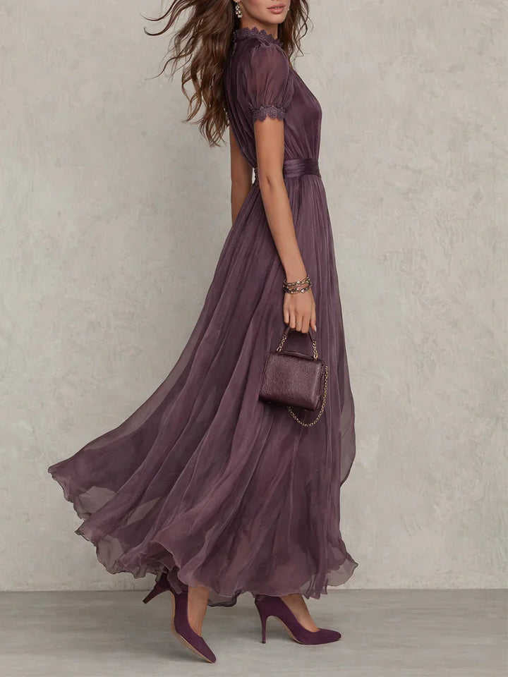 ELEGANT PURPLE HIGH NECK CHIFFON MAXI DRESS