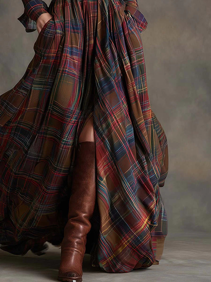CHECKERED SHIRT DRESS WITH ADJUSTABLE BELT